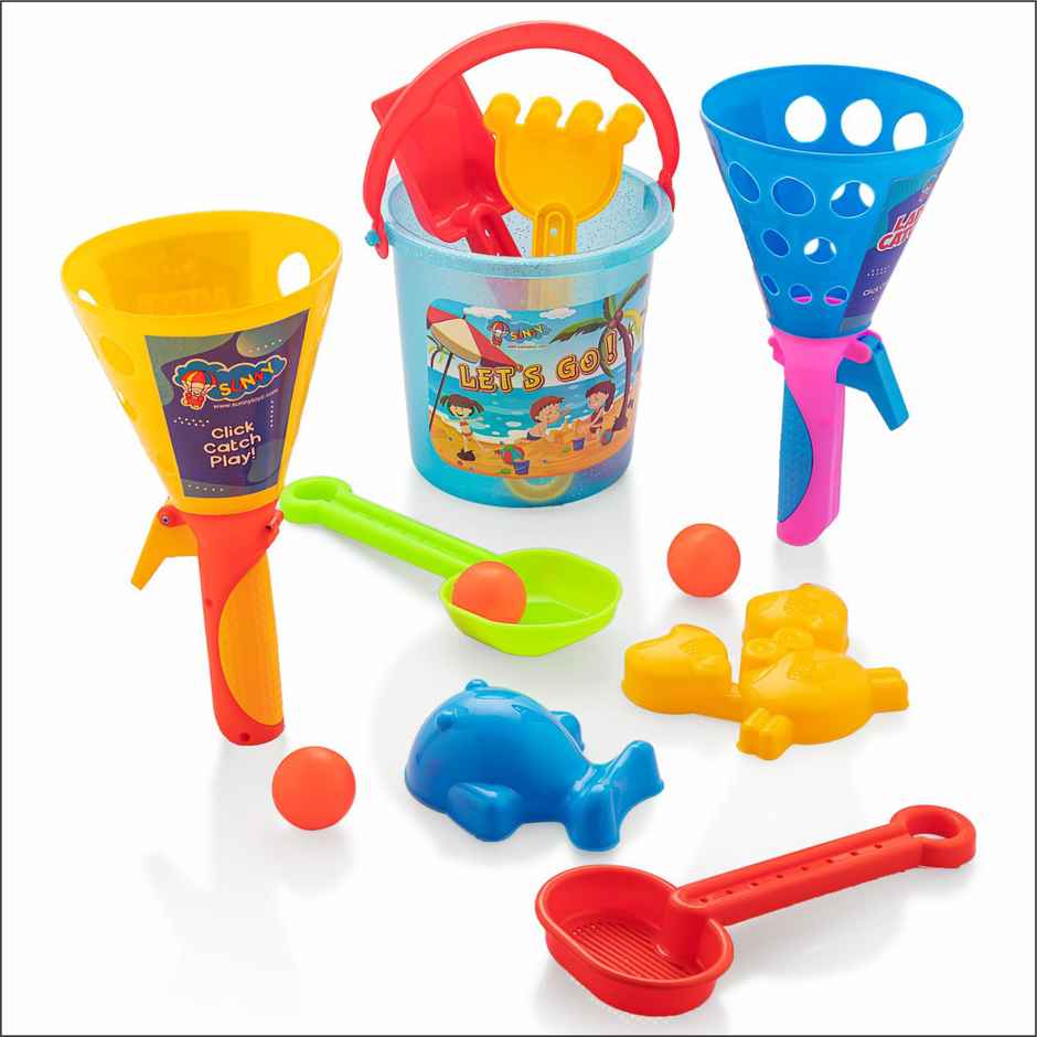 Toyshine 13 Pc Beach Play Set With Laddu Ball Catcher Game - Fun Sand Toys | Multicolor