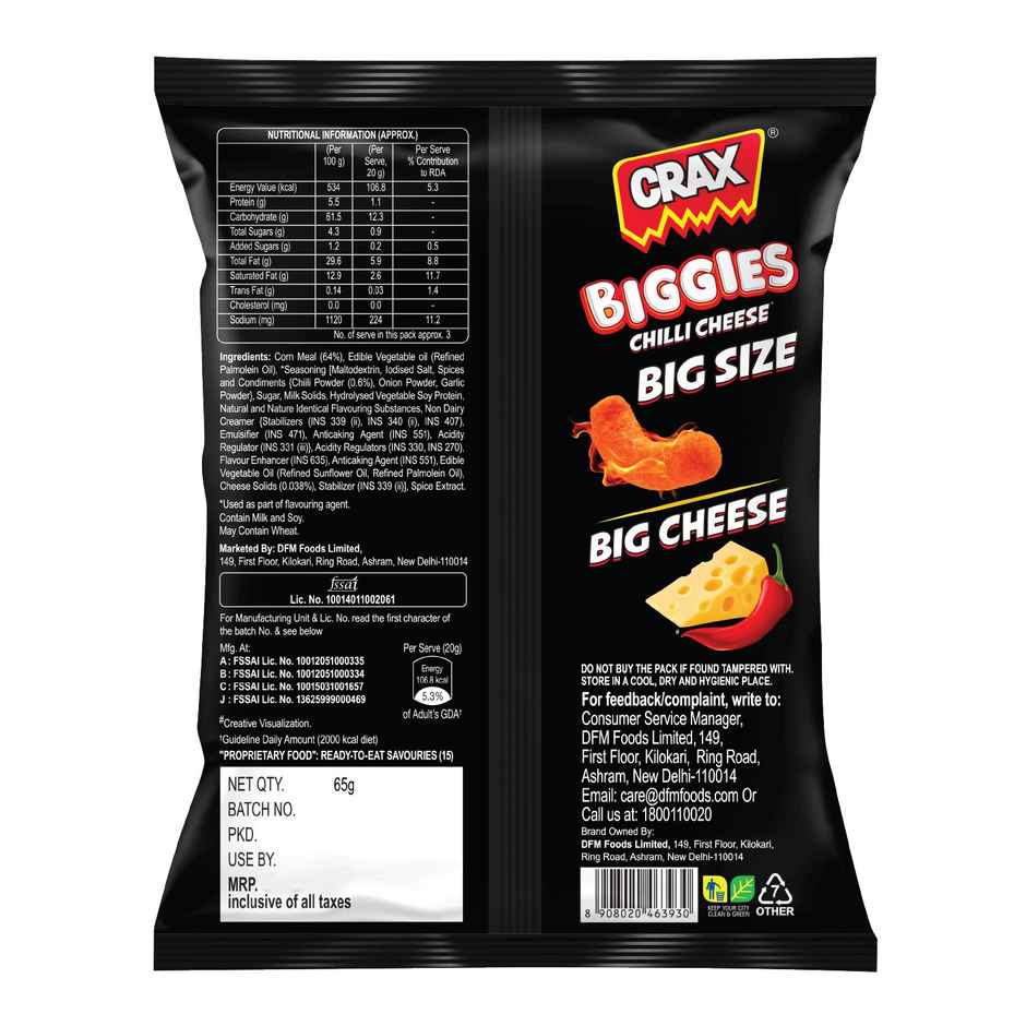 Crax Biggies Chilli Cheese Puff Snacks