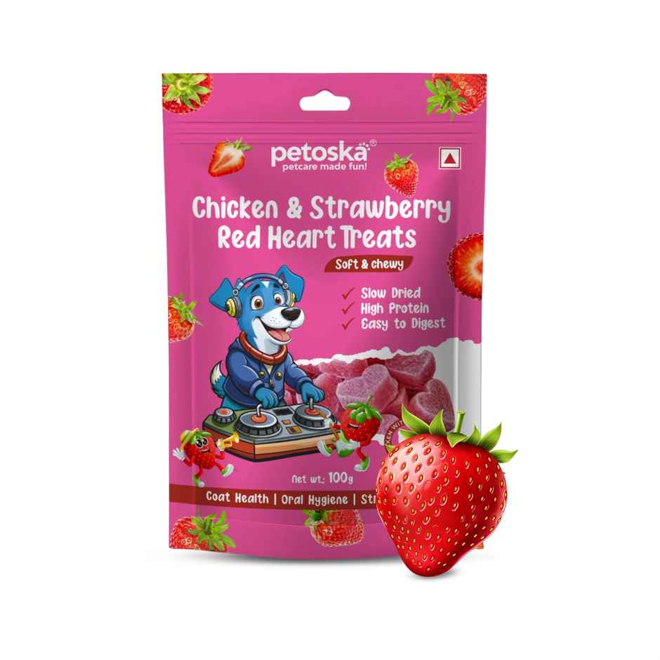 Petoska Dog Treats Chicken and Strawberry Red Heart Sticks