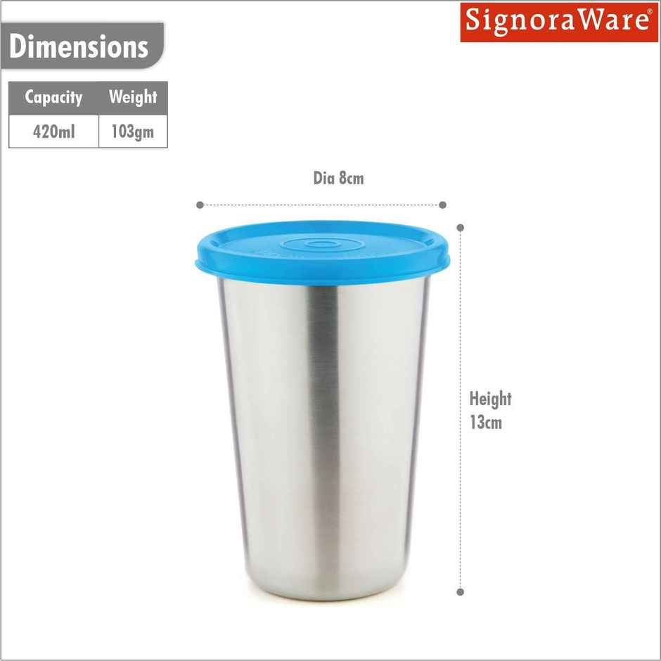 Signoraware Steel Tumbler | 420 ml | Blue