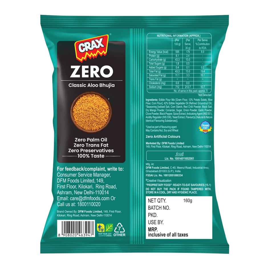 Crax Zero No Palm Oil Aloo Bhujia Namkeen Snacks