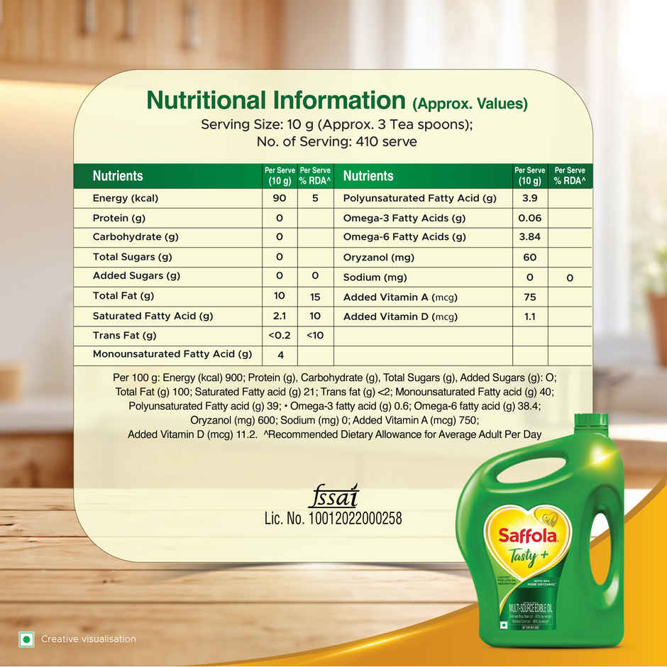 Saffola Tasty + Refined Rice bran & Corn Oil | 50% More Oryzanol | Multi-Source Edible Oil
