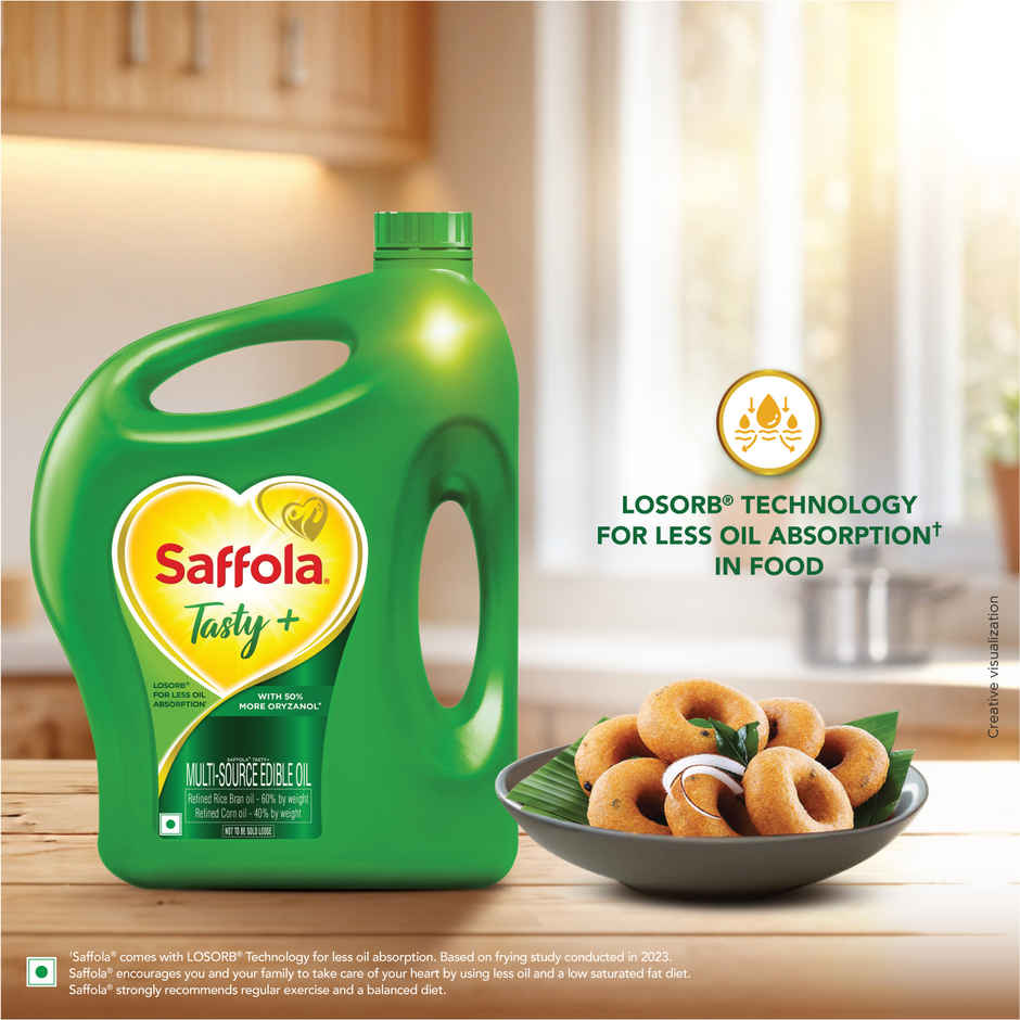 Saffola Tasty + Refined Rice bran & Corn Oil | 50% More Oryzanol | Multi-Source Edible Oil