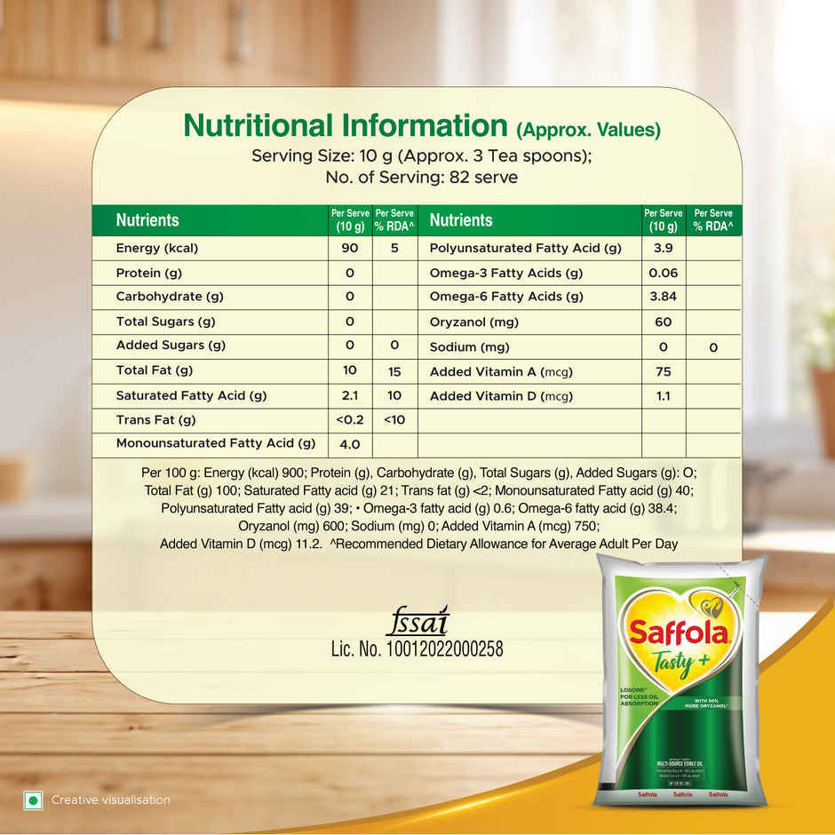 Saffola Tasty + Refined Rice bran & Corn Oil | 50% More Oryzanol | Multi-Source Edible Oil