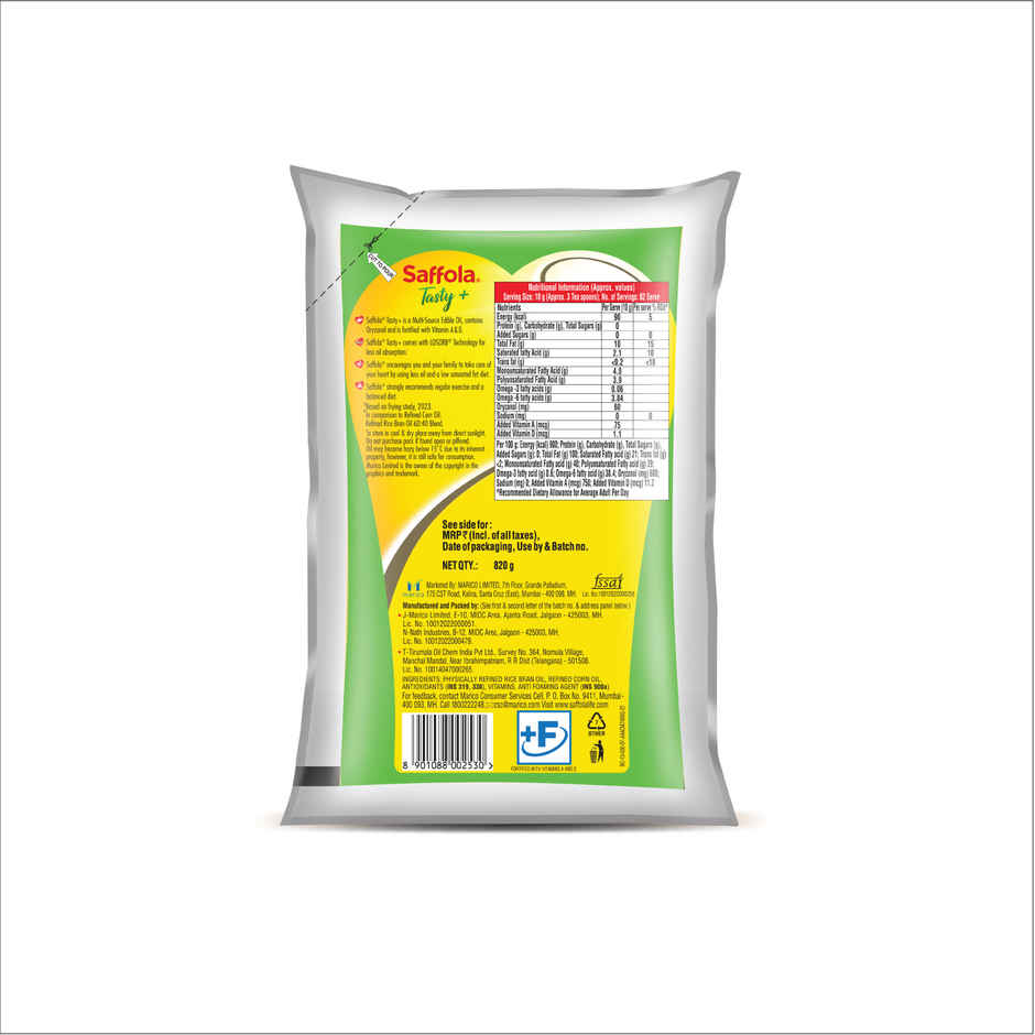 Saffola Tasty + Refined Rice bran & Corn Oil | 50% More Oryzanol | Multi-Source Edible Oil