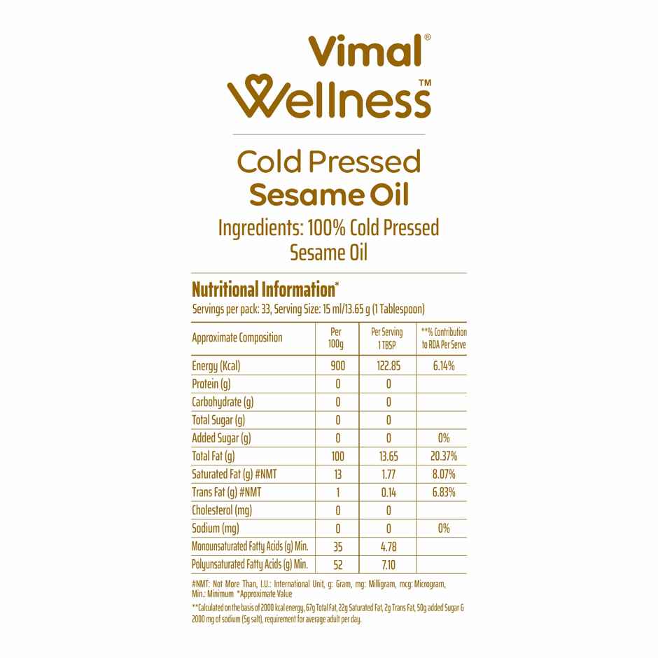 Vimal Sesame (Til-Gingelly) Cold Pressed Oil