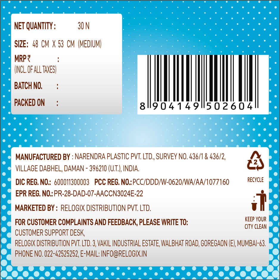 Crystal Medium Blue Garbage Bag Roll 19X21 Combo of 3