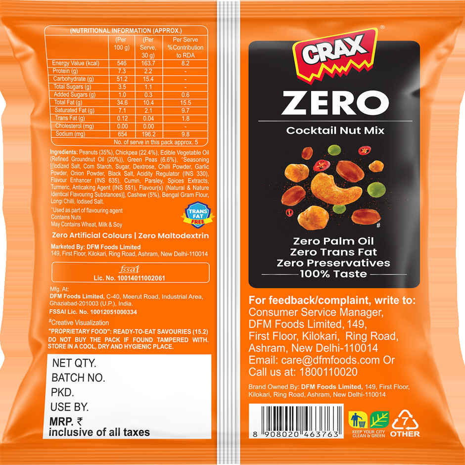 Crax Zero No Palm Oil Cocktail Nut Mix Namkeen Snacks