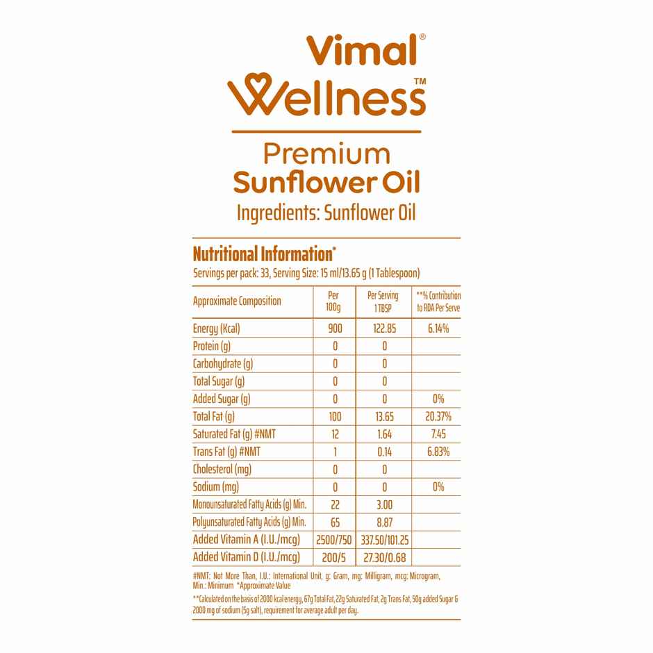 Vimal Oil Sunflower Cold Pressed Oil | Premium Cooking Oil
