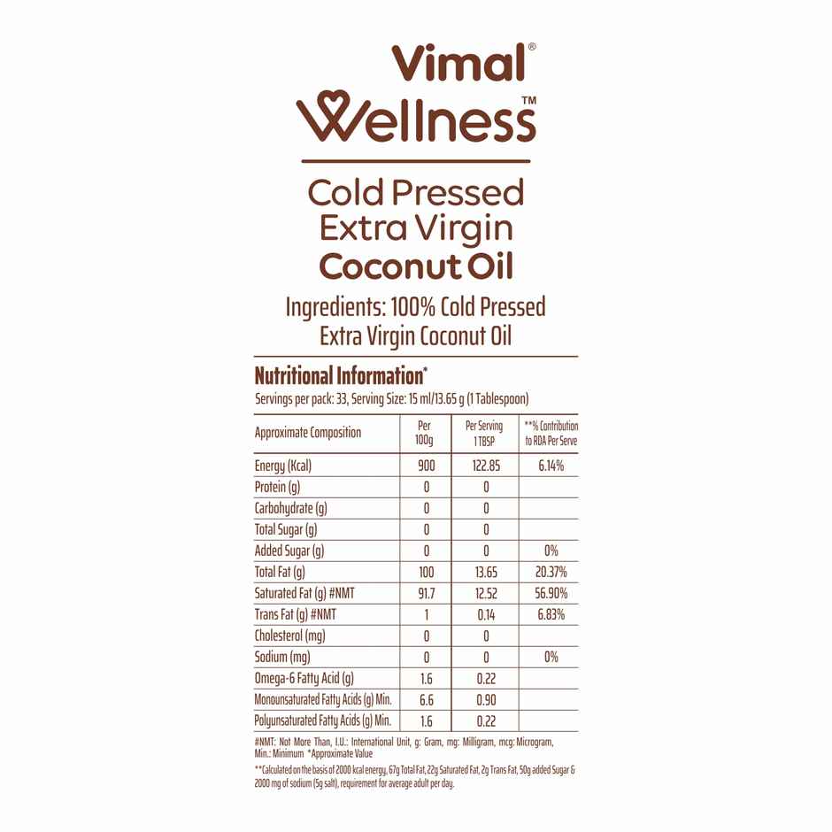 Vimal Oil Extra Virgin Coconut Cold Pressed Oil | Multipurpose