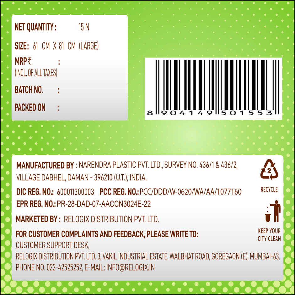 Crystal Large Green Garbage Bag Roll 24X32