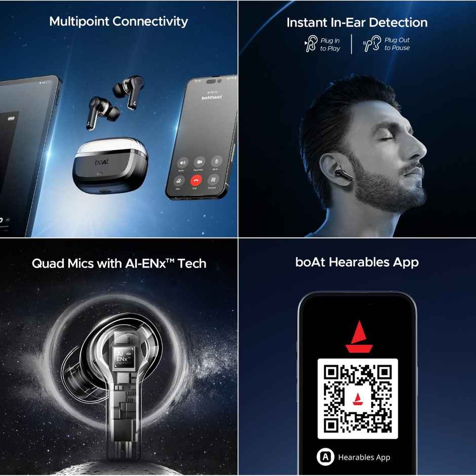 boAt Nirvana Space w/ 360 Spatial Audio, ANC(32dB), 100HRS Battery & Dual Pairing Bluetooth - Cosmic Black