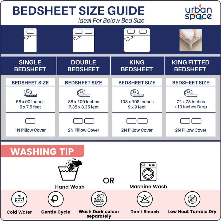 Urban Space 200 TC 100% Cotton Single Floral Bedsheet with 1 Pillow Cover | Pink | 90 x 58 in