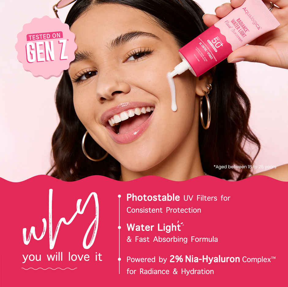 Aqualogica Radiance+ Water Light Fluid Sunscreen | Tested On GenZ