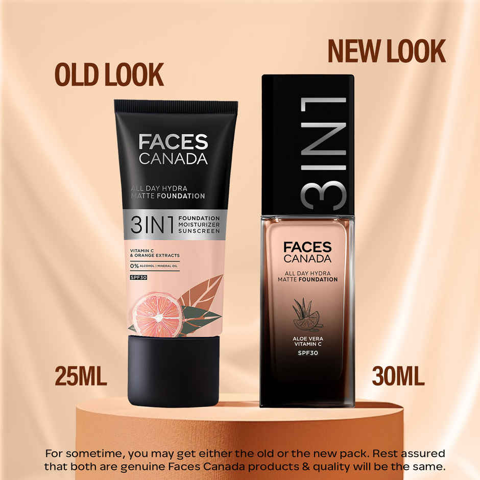 FACES CANADA 3in1 All Day Hydra Matte Foundation + Moisturizer + SPF 30 | Rose Ivory 011