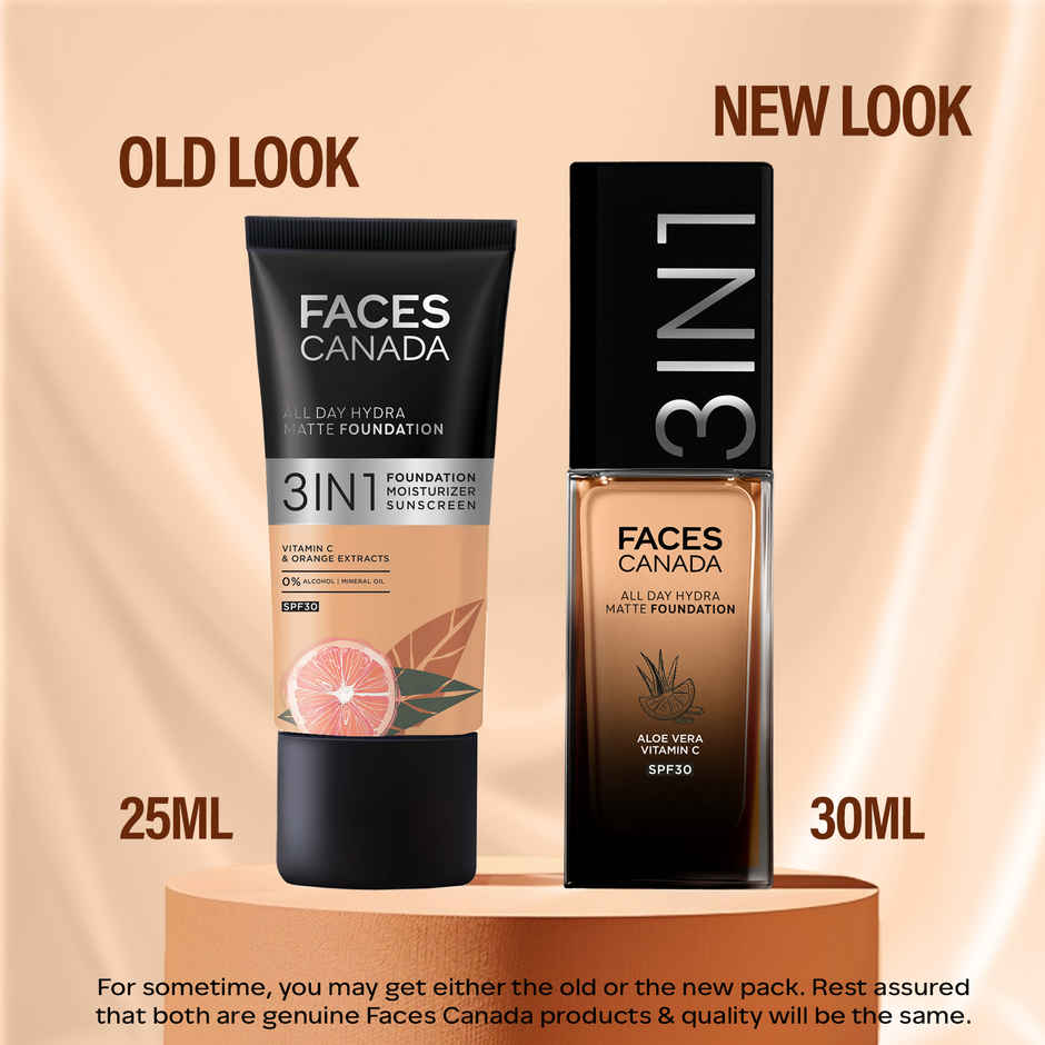 FACES CANADA 3in1 All Day Hydra Matte Foundation + Moisturizer + SPF 30 | Golden Beige 032