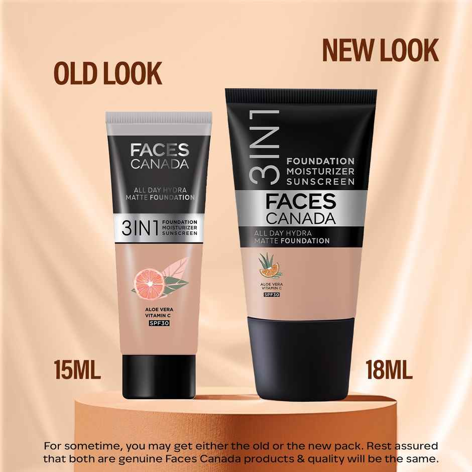 Faces Canada 3in1 All Day Hydra Matte Foundation + Moisturizer + SPF 30 | Warm Natural 021