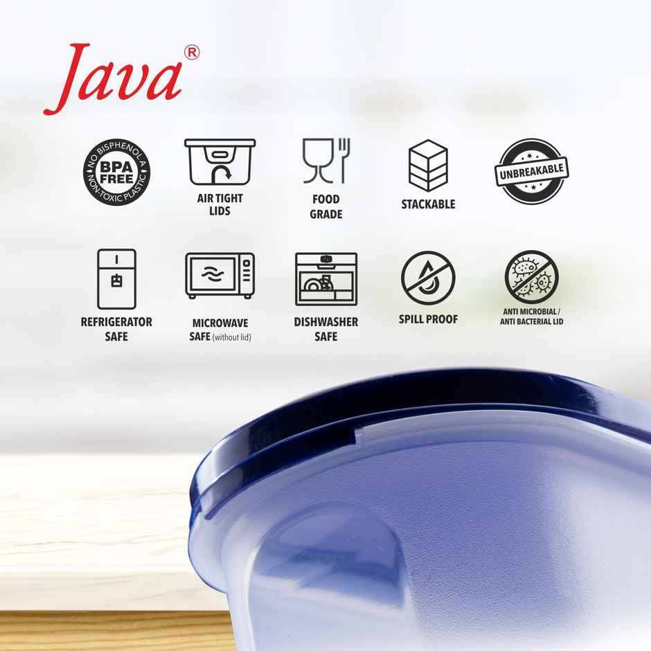 Java 1.7 L Oval Plastic Bottom Container With Blue Lid - Transparent