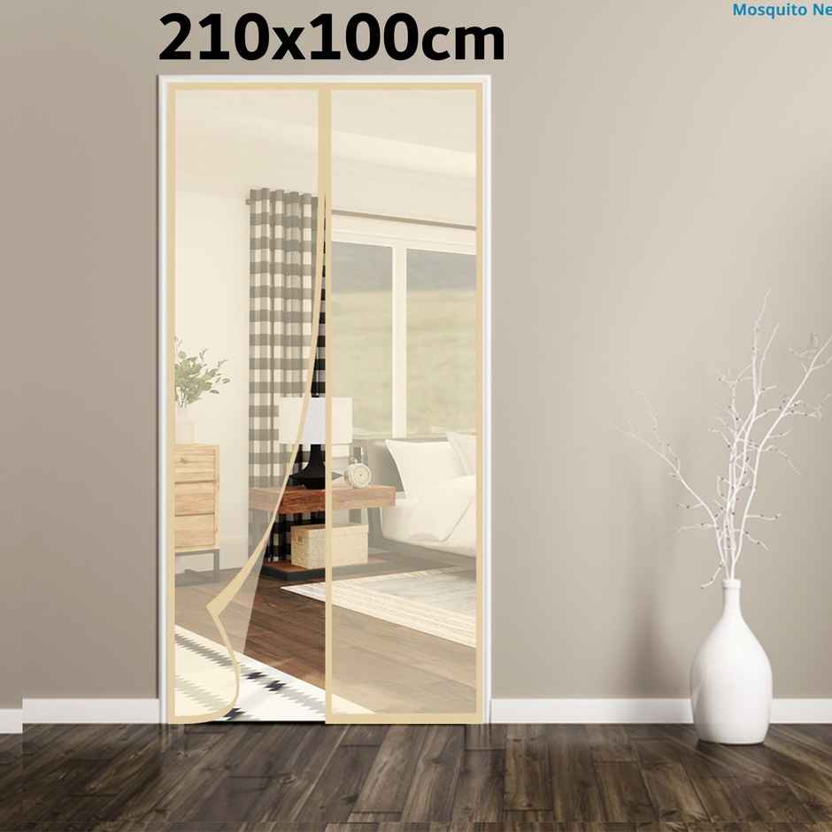 Lifekrafts Polyester Magnetic Mosquito Net For Door | Beige - 210 x 100 cm