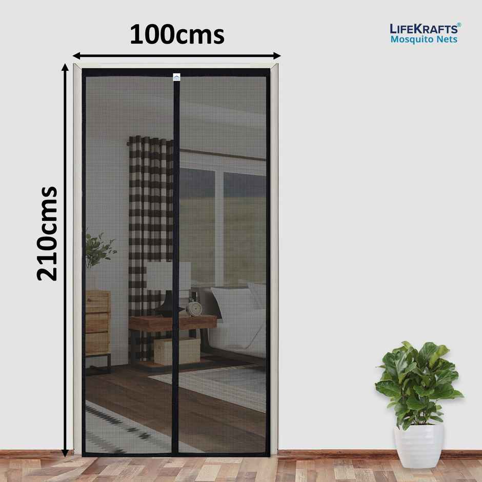 Lifekrafts Polyester Magnetic Mosquito Net For Door | Black - 210 x 100 cm