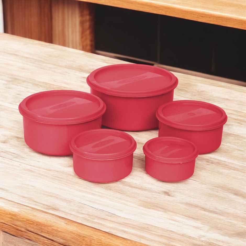 Princeware Store Fresh Round Container Set of 5 Pcs| 100 ml+225 ml+375 ml+650 ml+1.125 L Pink