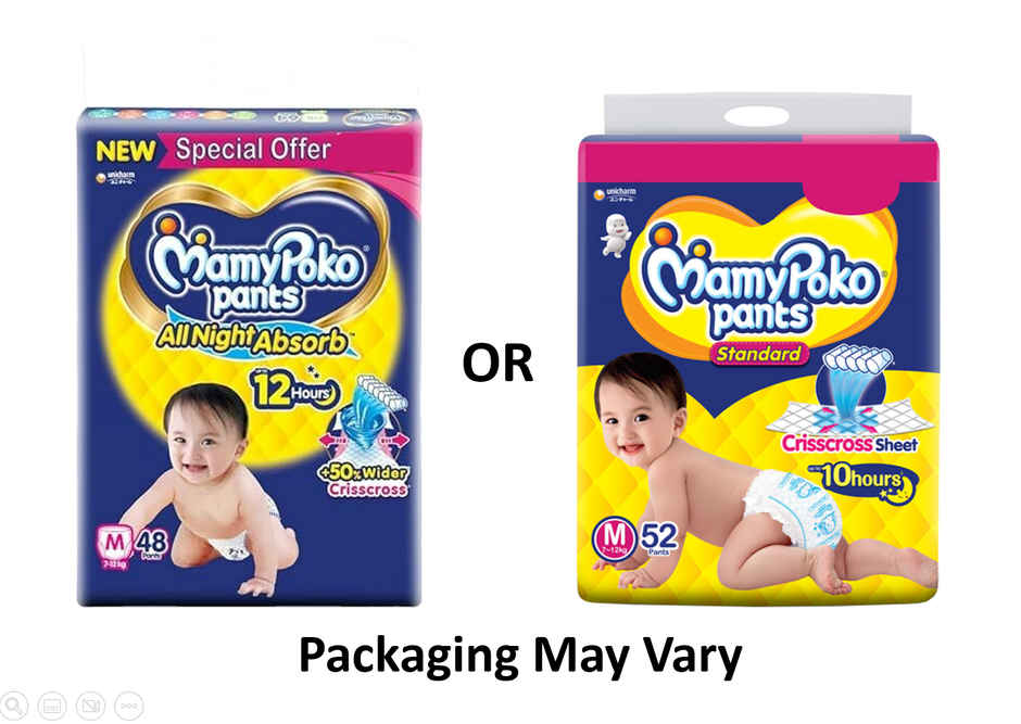 Mamypoko Standard All Night Baby Diapers | Pant Style | M | 48 pcs