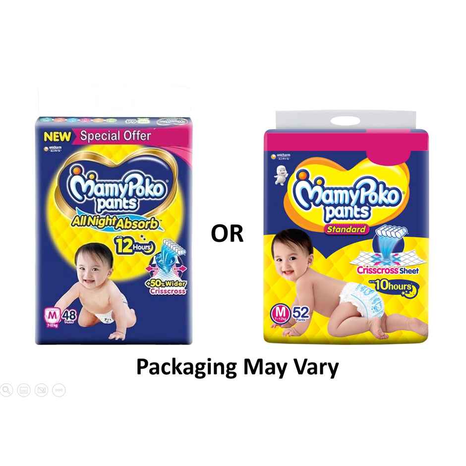 Mamypoko Standard All Night Baby Diapers | Pant Style | M | 48 pcs