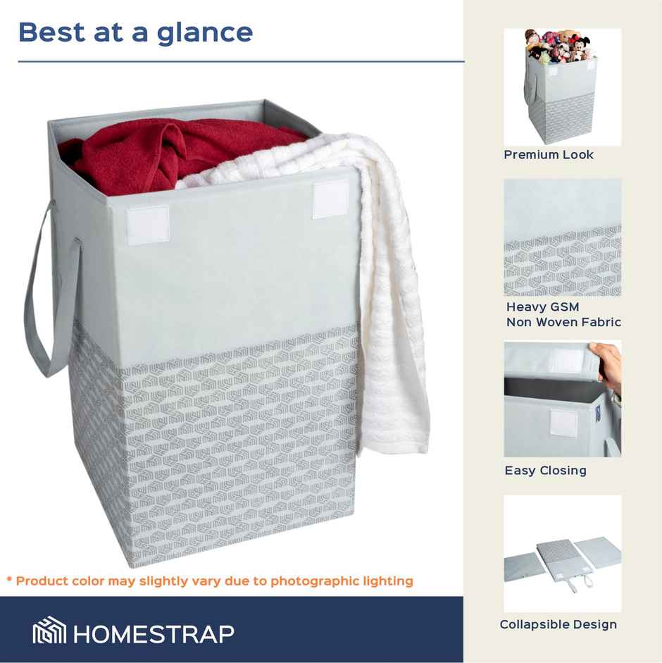 Homestrap Printed Foldable Laundry Basket With Lid