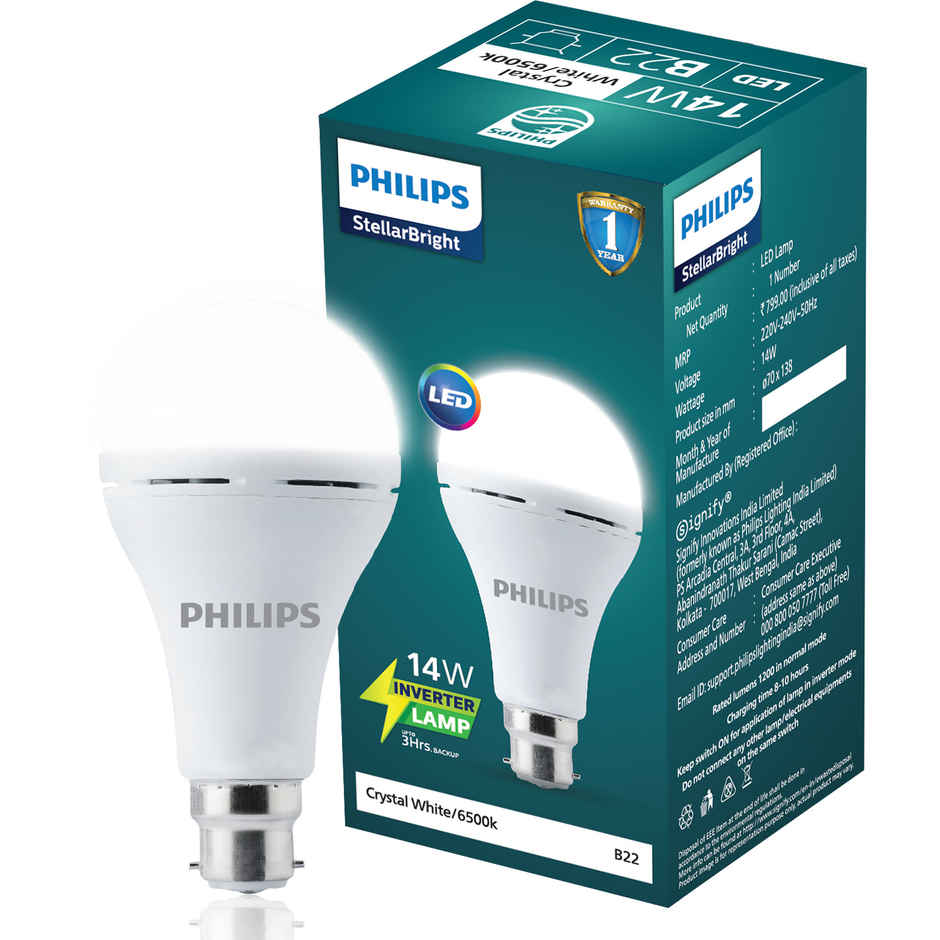 Philips 14W Emergency Led Bulb | Stellar Bright B22 Inverter Led Bulb For Power Cuts Crystal White