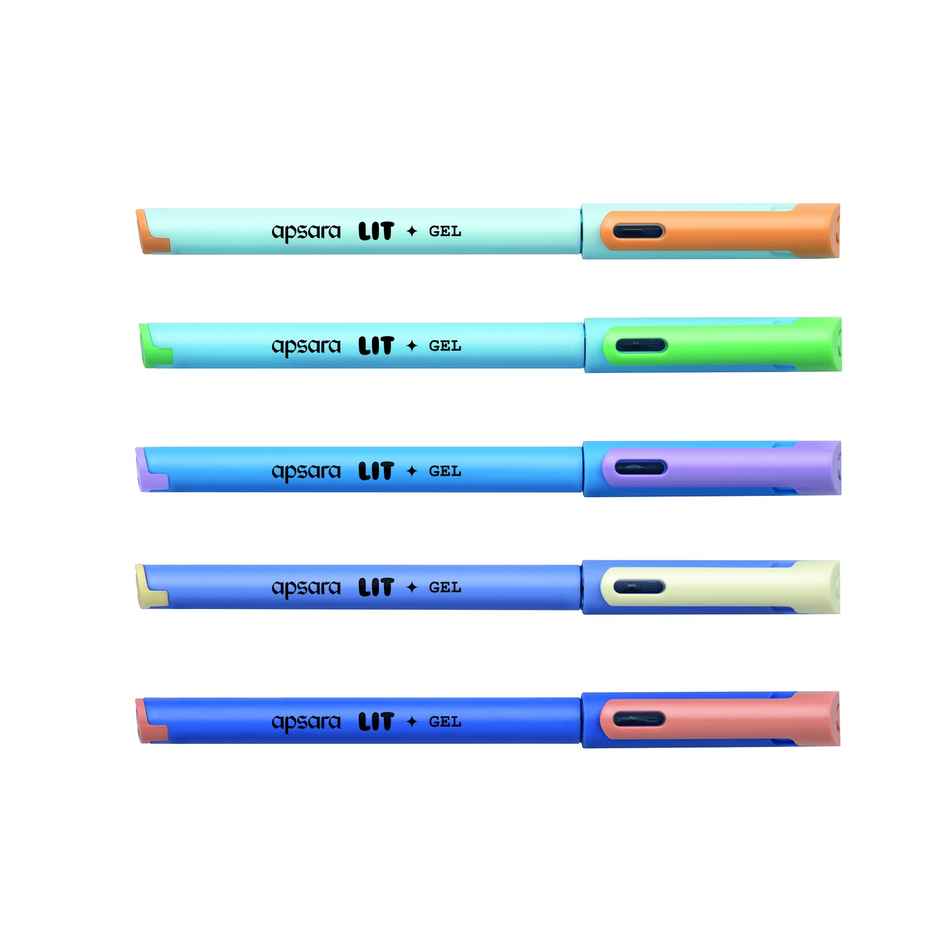 Apsara Lit Gel Pen | Trendy Colours | Waterproof Gel Ink | Smudge Resistant | Blue Pen - 10 Pcs