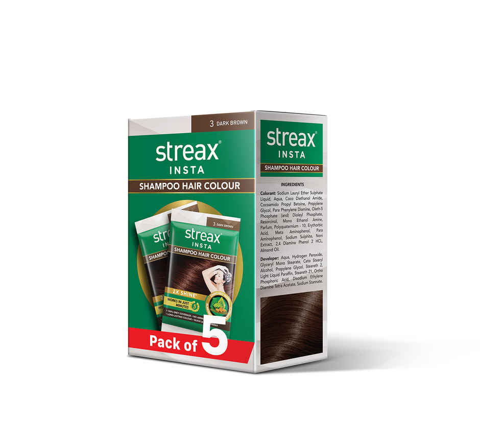 Streax Insta Shampoo Hair Colour for Women and Men- Dark Brown |100% grey coverage in 5 mins