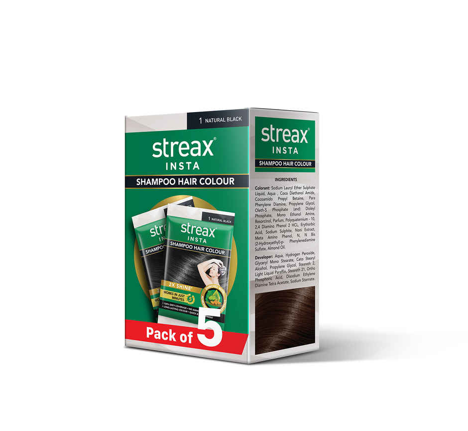 Streax Insta Shampoo Hair Colour for Women and Men- Natural Black | 100% grey coverage in 5 mins