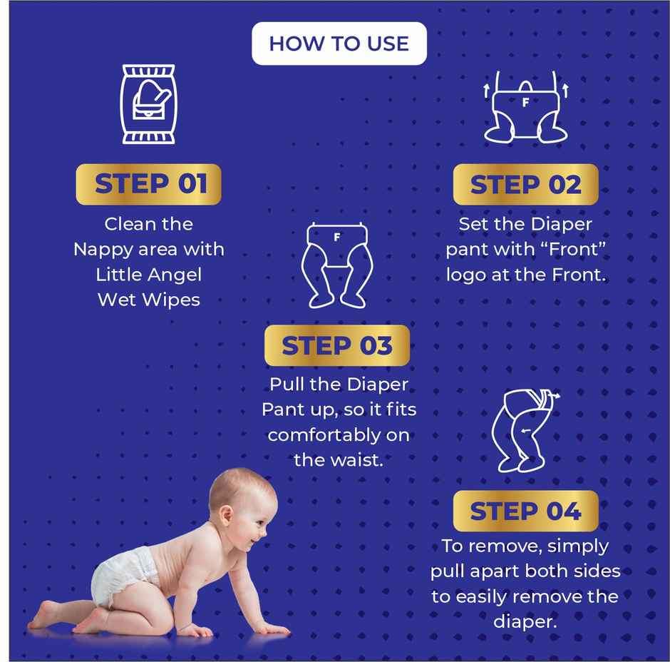 Little Angel Easy Dry Diaper Pants With 12 Hrs Absorption | M