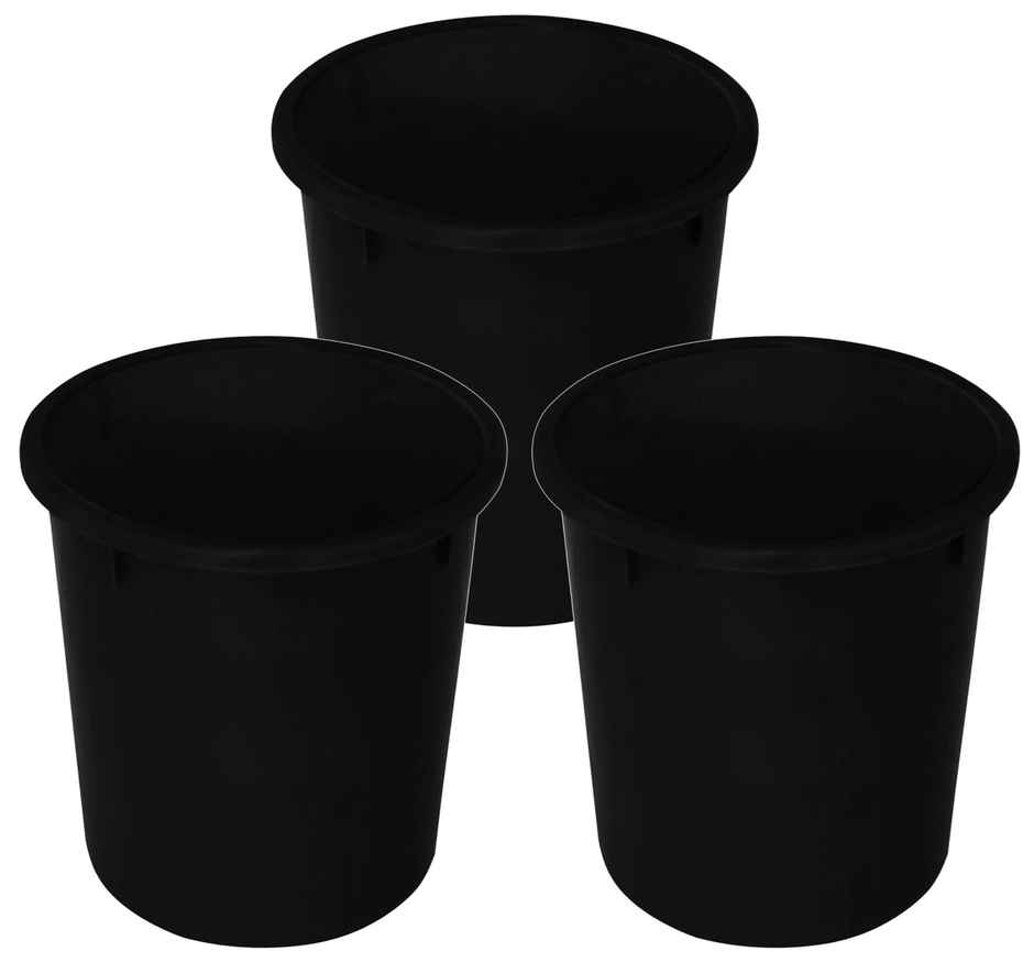 Kuber Industries Pack of 3 Plastic 5 L Open Dustbin Without Lid | Garbage Bin for Home (Black)