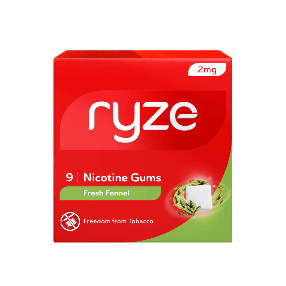 Ryze Paan Masala Nicotine Gum 2Mg | 9 Gum Blister (1pc) & Ryze Royal Paan Nicotine Gums 2Mg | 9 Gum Blister (1pc) & Ryze Frosty Mint Nicotine Gums 2Mg | 9 Gum Blister (1pc) & Ryze Nicotine Gums 2Mg (Fresh Fennel) Gums Single Pack - 9 Gum Blister (1pc) & Ryze Nrt 2Mg (Fruit Blast) Nicotine Gums Single Pack - 9 Gum Blister (1pc) Combo