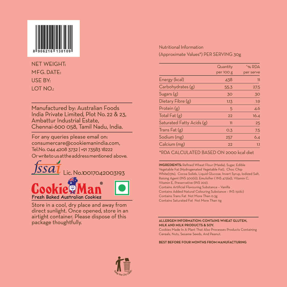 CookieMan Double Choco Chip Soft & Chewy Dessert Cookie