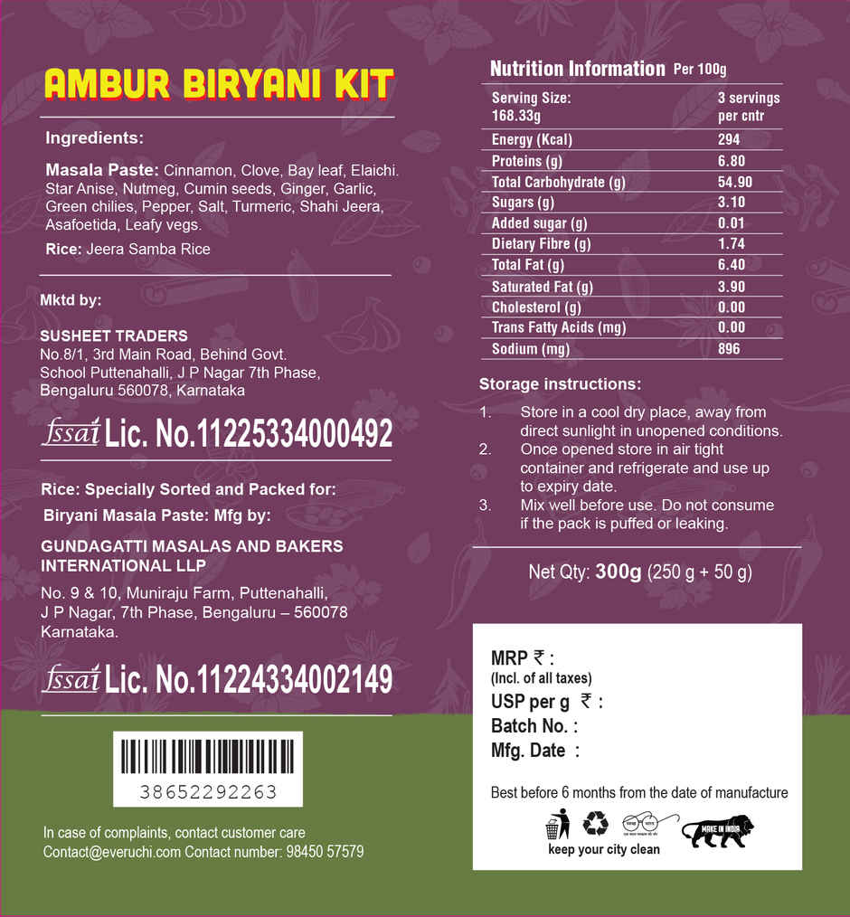 Everuchi Ambur Biryani Kit Veg