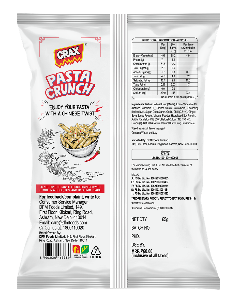 Crax Pasta Crunch Chinese Tadka Puff Snacks Combo