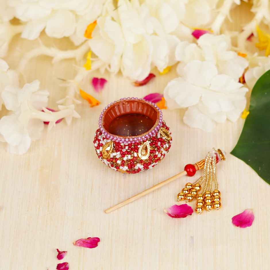 Handcrafted Red Janmashtami Dahi Handi with Stick | Krishna Janmastami Special | ServDharm