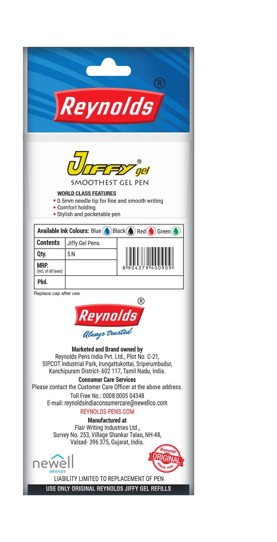 Reynolds Jiffy Gel Pen Set (5 Black Pens)