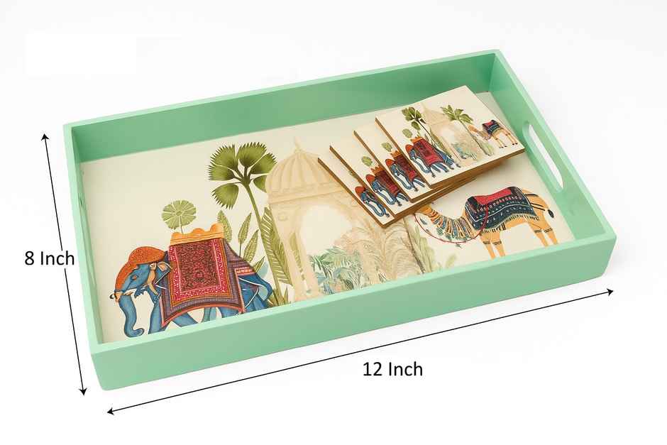 Sanjeev Kapoor By OGGN Mdf Rect. Printed Tray - 12 x 8 with Coaster