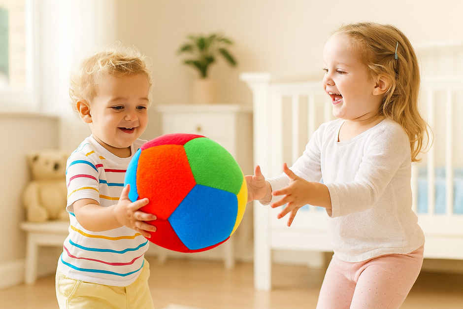 Storio Rattle Ball Plush Soft Toy Cute Kids Home Decor Boys/Girls/Baby - 10 cm