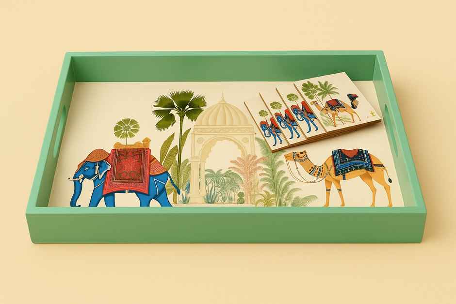 Sanjeev Kapoor By OGGN Mdf Rect. Printed Tray - 14 x 9 with Coaster