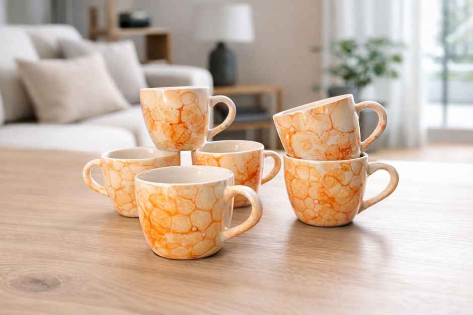 SAFFRON Ceramic Clay Marble Texture Tea and Coffee Cups | Autumn Aura