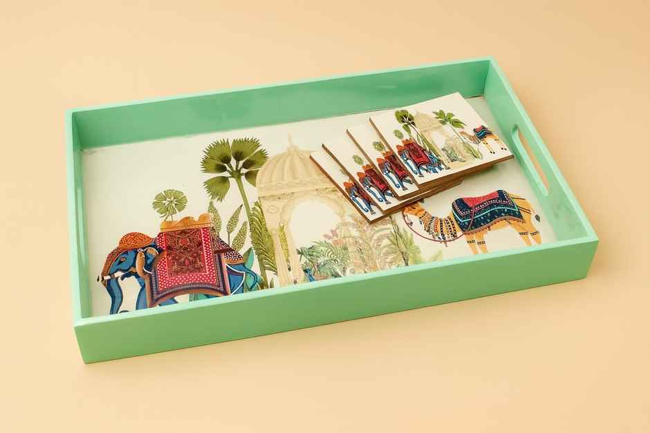 Sanjeev Kapoor By OGGN Mdf Rect. Printed Tray - 12 x 8 with Coaster