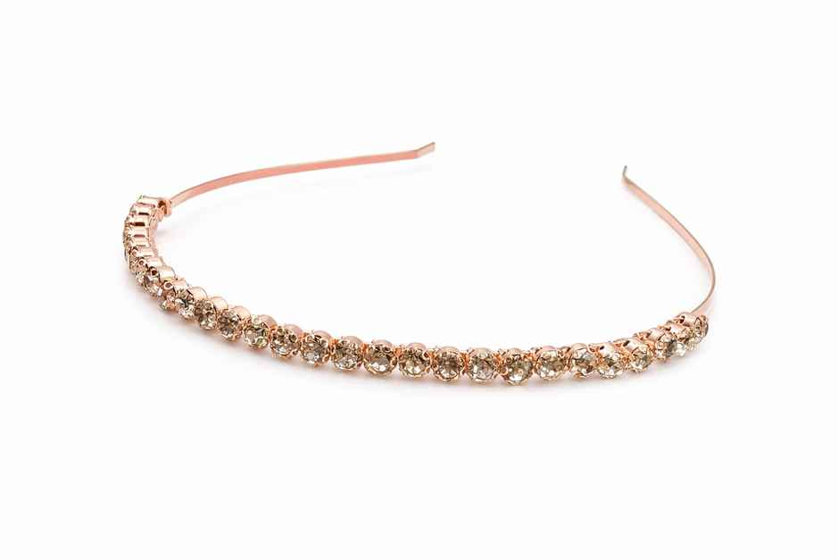 Big Diamante Single Line Hair Band for Girls and Women - Rosegold