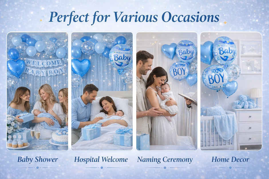 Welcome Baby Boy Foil Balloon Decoration Set for Baby Shower & Party | BeyondLuv