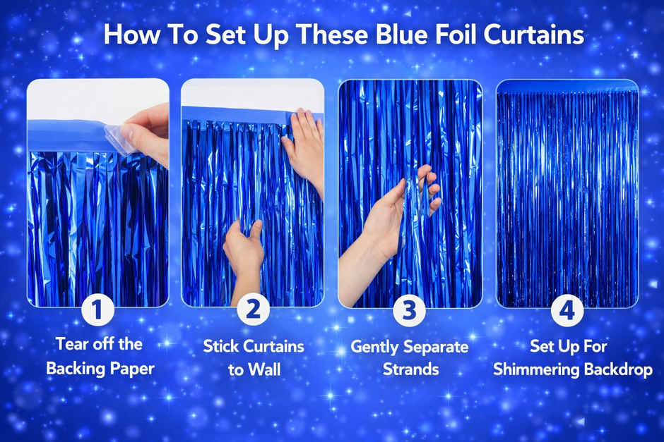 Blue Foil Curtains for Boys, Men & Adult Birthday Party Decoration | BeyondLuv