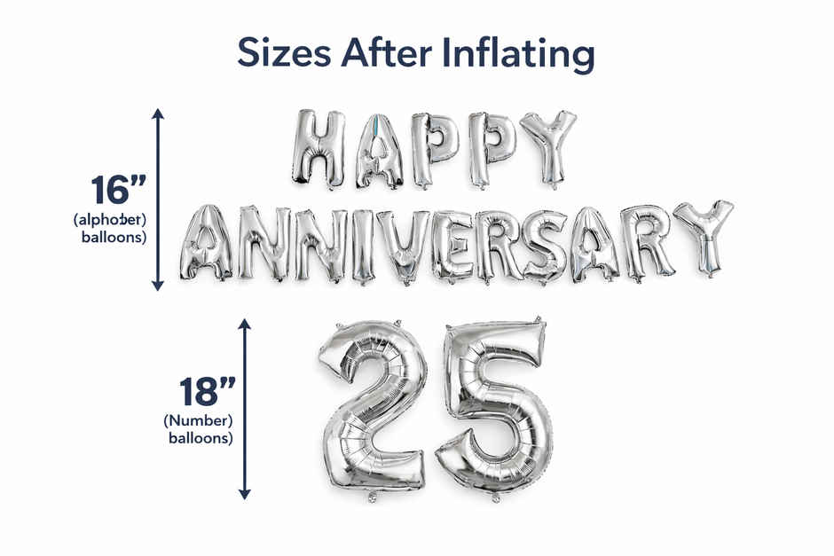 Silver 25 Number Foil Balloon for 25th Anniversary Celebration Decoration Kit | BeyondLuv