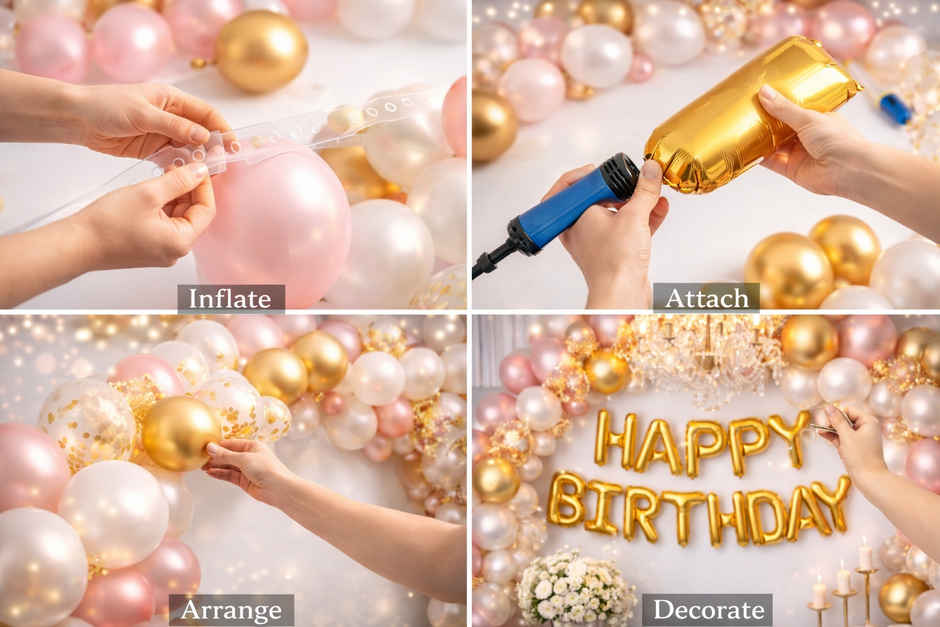 Birthday Decoration Kit for Girls with Foil Banner, Balloons, Glue Dots & Arch | BeyondLuv